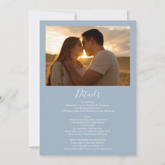 すべて一つのほこりっぽい青い緑の写真結婚。 招待状 (裏面)