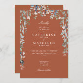 すべて一つのテラコッタの野生の花のフローラ結婚 招待状 (正面/裏面)