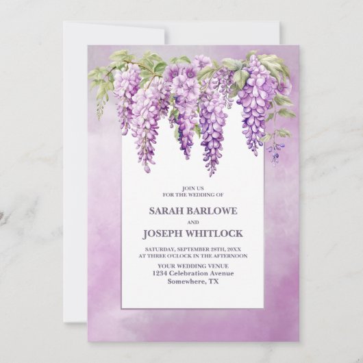 すべて一つのピンクの藤のフローラ結婚 招待状 (正面)