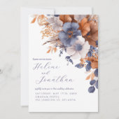 すべて一つのフローラエレガントでほこりっぽい青い結婚錆 招待状 (正面)