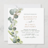 すべて一つのユーカリの緑素朴の結婚中 招待状 (正面)