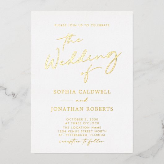 すべて一つの金ゴールド書道の結婚台本 箔招待状 (正面)