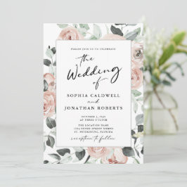 すべて一モダンつの書道ピンクのバラ結婚ズ 招待状