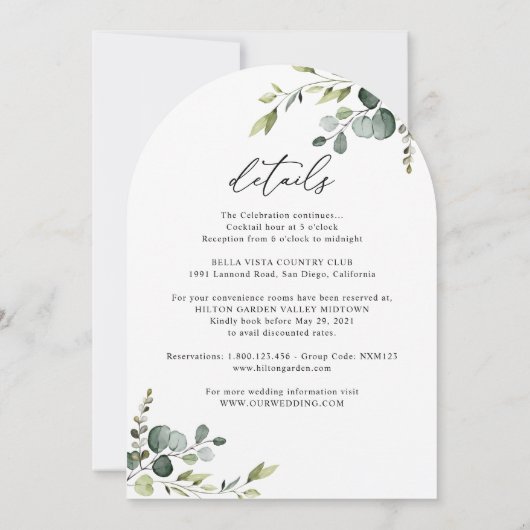 すべて一素朴つのユーカリの緑の結婚アーチ 招待状 (裏面)