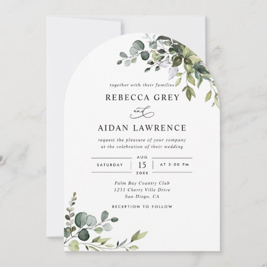 すべて一素朴つのユーカリの緑の結婚アーチ 招待状 (正面)