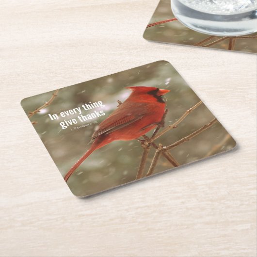 すべて与えで感謝していBible Verse スクエアペーパーコースター (アングル)