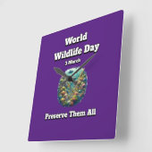 [すべて保持]:世界野生生物の日 スクエア壁時計 (傾斜)