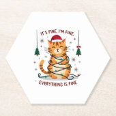 すべて問題ない 私は問題ない すべて問題ない クリスマス猫 ペーパーコースター (正面)