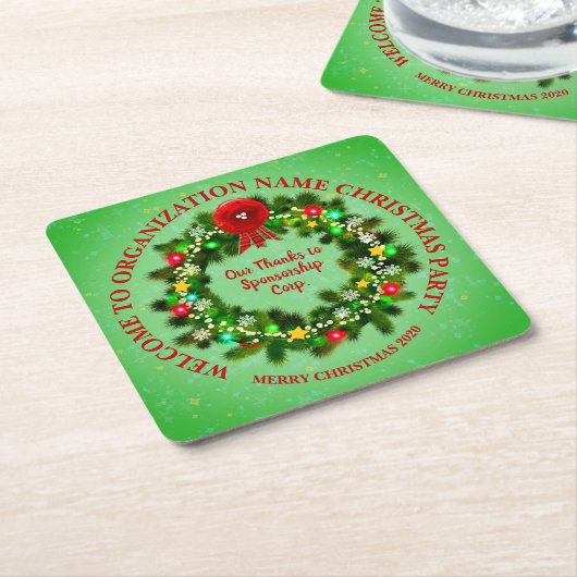 すべて変更文字団体や組織クリスマスパーティー スクエアペーパーコースター (アングル)