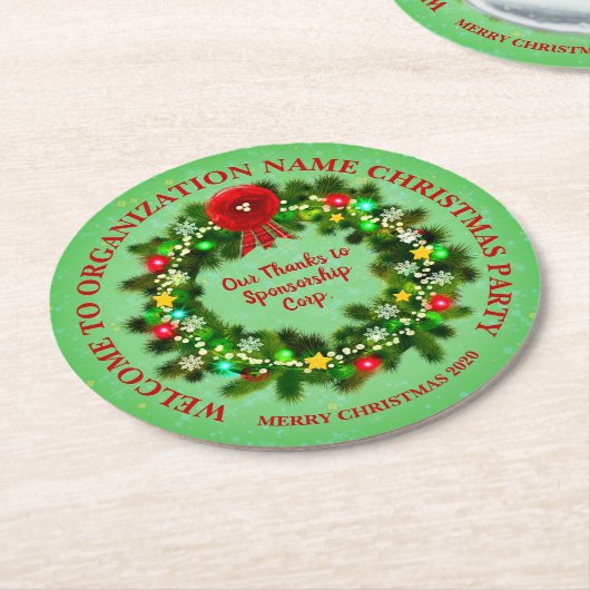 すべて変更文字団体や組織クリスマスパーティー ラウンドペーパーコースター (アングル)