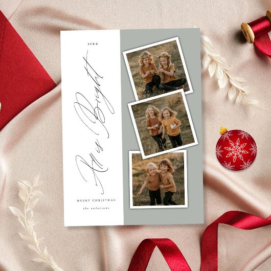 すべて明るい3写真モダンクリスマスセージ緑 シーズンカード