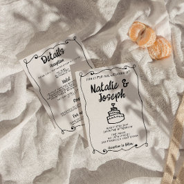 すべて片手で描いたケーキレトロ結婚枠 招待状