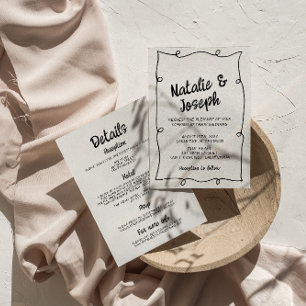 すべて片手のフレ書ームモダンのレトロ結婚の 招待状