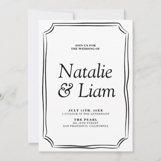 すべて白黒の古い金結婚の 招待状 (正面)