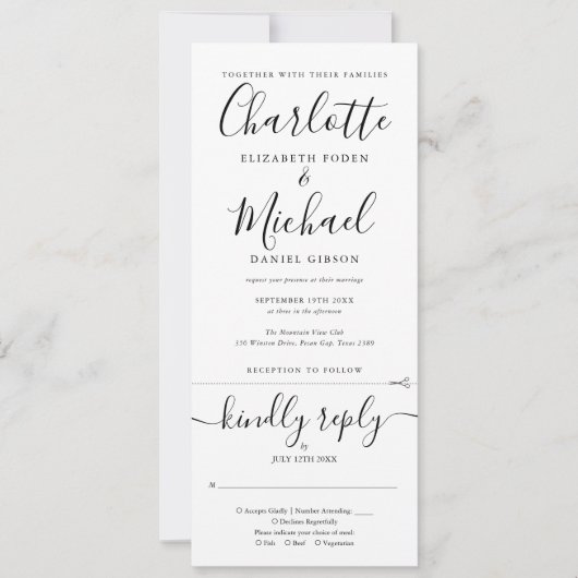 すべて白黒の文字エレガントで結婚す 招待状 (正面)