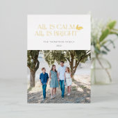 すべて穏やかである全て明るいクリスマスデザイン白 箔シーズンカード (立ち正面)