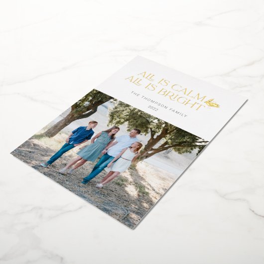 すべて穏やかである全て明るいクリスマスデザイン白 箔シーズンカード (回転した状態)