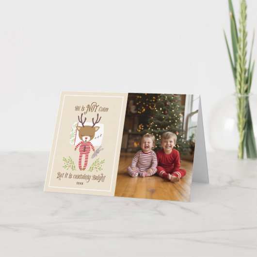 すべて穏やかでない可愛いトナカイ写真折り畳まれた休日 カード (正面)