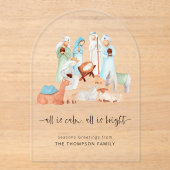 すべて穏やかな出生シーンクリスマスアクリルカード アクリル招待状 (正面)