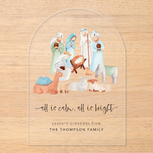 すべて穏やかな出生シーンクリスマスアクリルカード アクリル招待状 (正面)