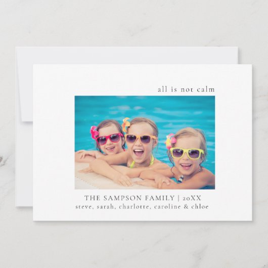 すべて穏やかな家族の写真クリスマスカーおもしろいドではない サンキューカード (正面)