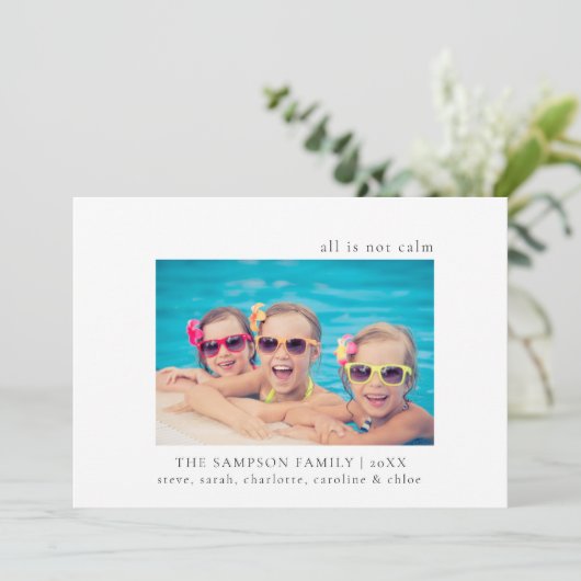 すべて穏やかな家族の写真クリスマスカーおもしろいドではない サンキューカード (スタンド正面)