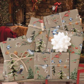 すべて素朴をクラフトウッドランド冬の鳥 ラッピングペーパーシート