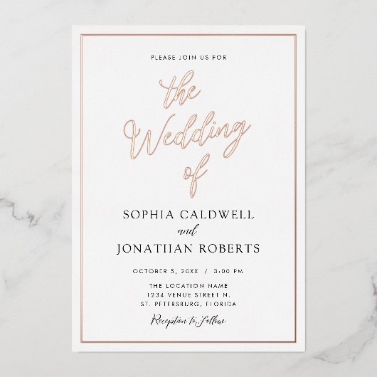 すべて結婚のバラ金ゴールド書実在 箔招待状 (正面)