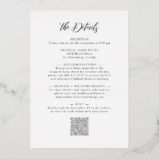 すべて結婚の黒い書道バラ金ゴールド 箔招待状 (裏面)