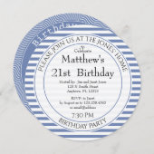 すべて航海のの年予測できな齢の青/白ストライプの 招待状 (正面/裏面)