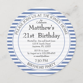 すべて航海のの年予測できな齢の青/白ストライプの 招待状