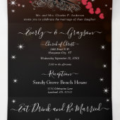 すべて赤エレガントとピンクのハートリーフ結婚のT 三つ折り招待状 (内部中)