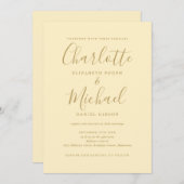 すべて黄色と金ゴールド結婚の 招待状 (正面/裏面)