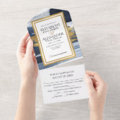 すべて1つの結婚式招待状 |抽象芸術青 オールインワン招待状 (貼ってはがせる)