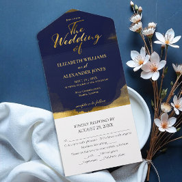 すべて1つの結婚式招待状 |抽象芸術青 オールインワン招待状