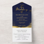 すべて1つの結婚式招待状 |抽象芸術青 オールインワン招待状 (内側)