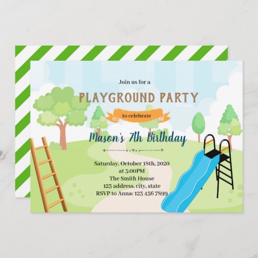 すべり台と階段の誕生日テーマの招待状 招待状 (正面/裏面)