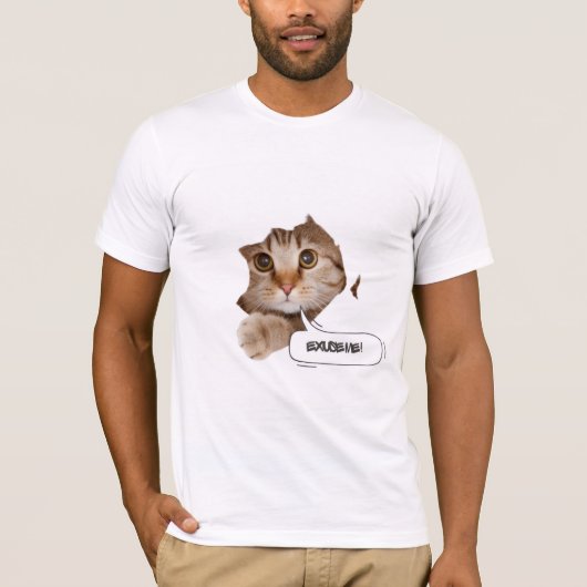 すみません? - 笑える猫が紙を引き裂くTシャツ Tシャツ (正面)
