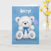 すみません、花を持ったかわいいテディ カード (黄色い花)