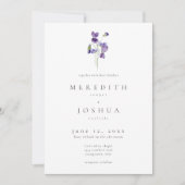 すみれの水彩画 ミニマリストのエレガントな結婚式 招待状 (正面)