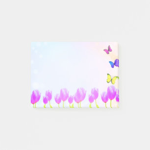 すみれ色のチューリップの花と蝶々 ポストイット