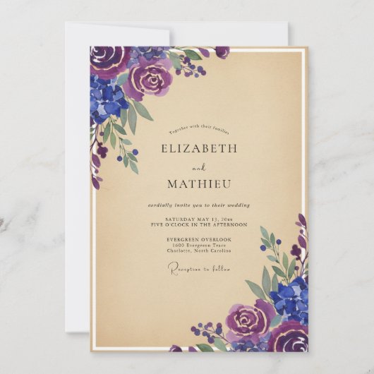 すみれ色のペインテッド・ボタン wedding 招待状 (正面)