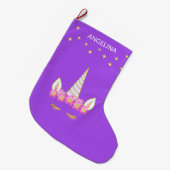 すみれ色のユニコーンの花と星 ラージクリスマスストッキング (正面 (吊り時))