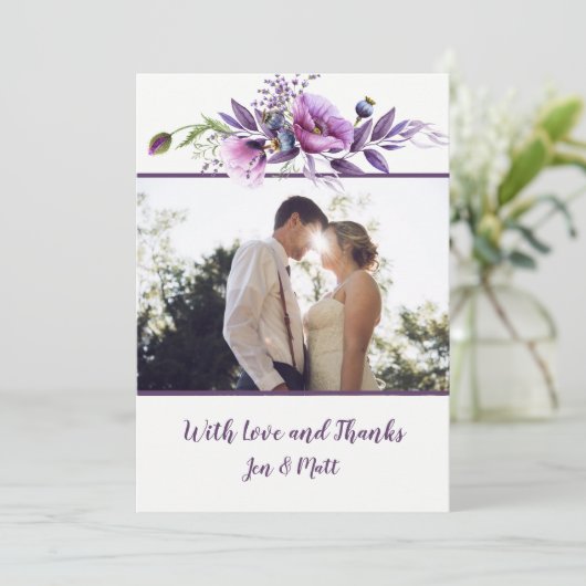 すみれ色のラベンダーの野生の花の写真のサンキューカード サンキューカード (スタンド正面)