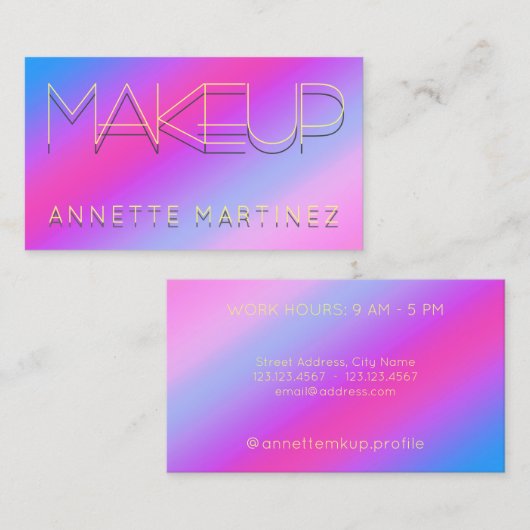 すみれ色の光沢がある表面のネオンによって影で覆われる文字 名刺 (正面/裏面)