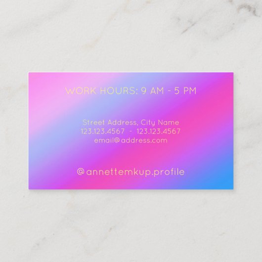 すみれ色の光沢がある表面のネオンによって影で覆われる文字 名刺 (裏面)