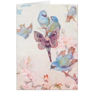 すみれ色の妖精の女の子およびブルーバード