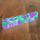 すみれ色の孔雀の羽、抽象的な水晶ミント デスクネームプレート (側面)