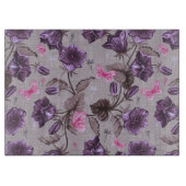 すみれ色の振鈴およびピンクの蝶パターン カッティングボード (正面)
