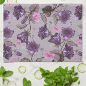 すみれ色の振鈴およびピンクの蝶パターン キッチンタオル (折り畳み)